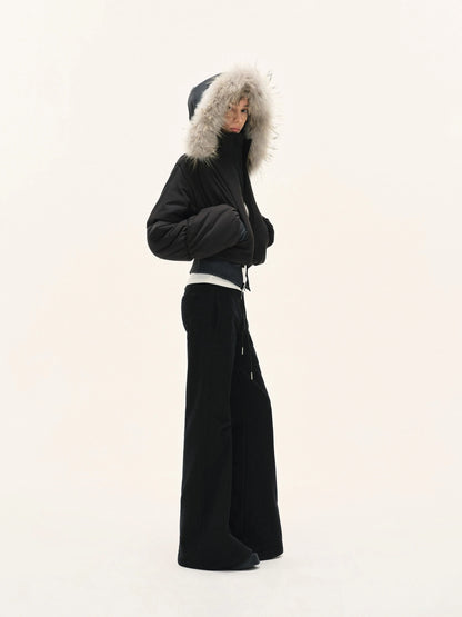 Short Quilted Parka With Real Fur Hood