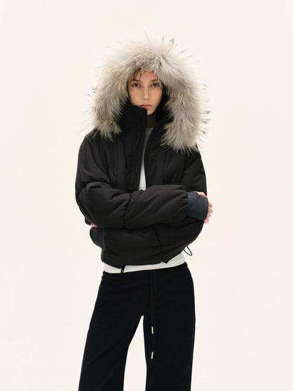 Short Quilted Parka With Real Fur Hood