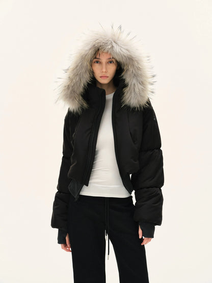 Short Quilted Parka With Real Fur Hood