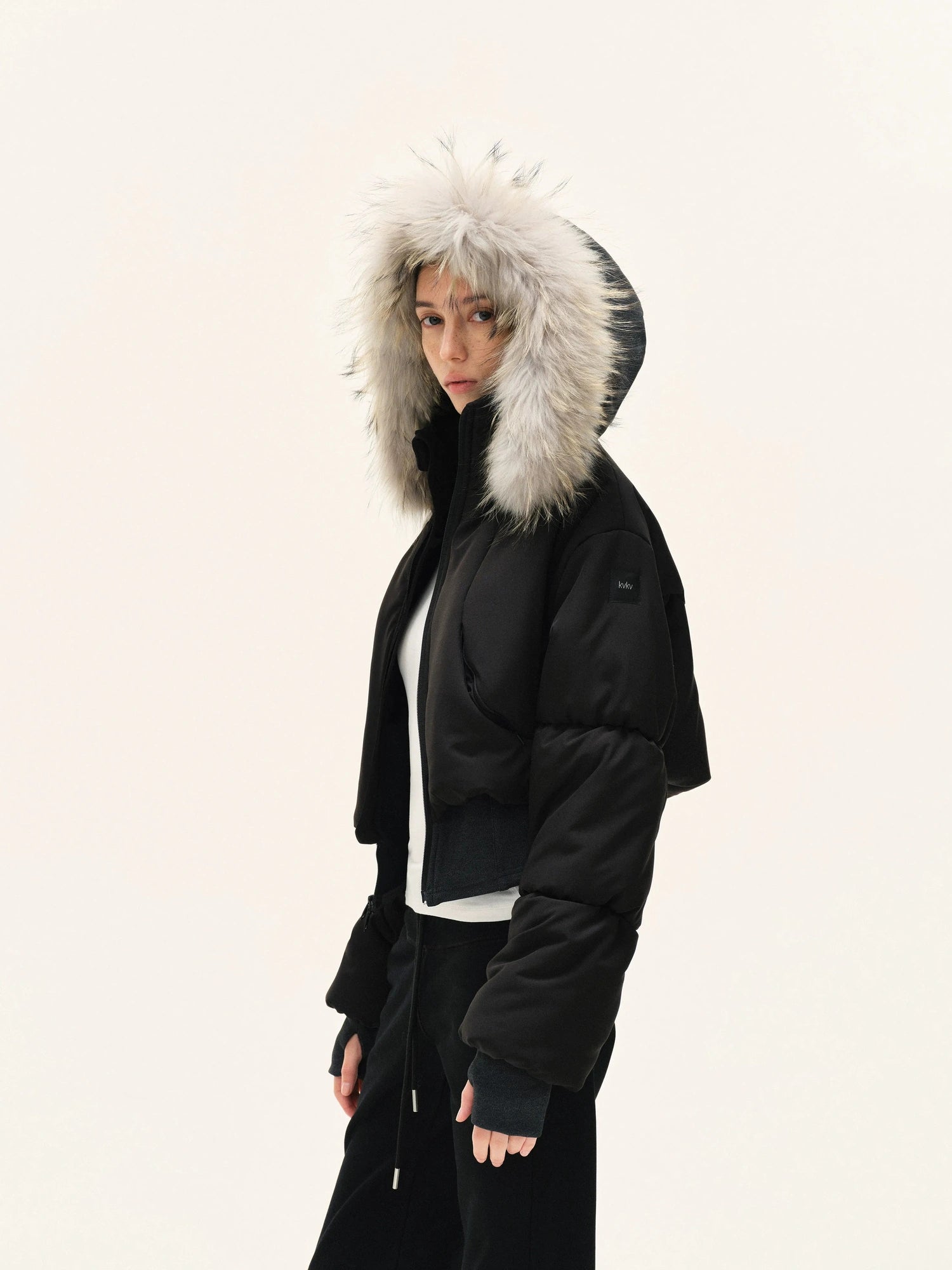 Short Quilted Parka With Real Fur Hood