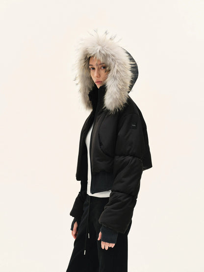 Short Quilted Parka With Real Fur Hood