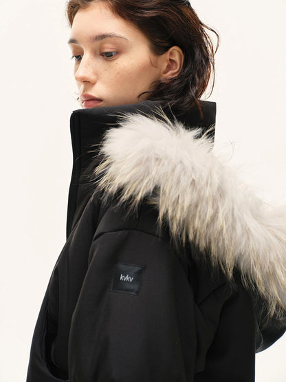 Short Quilted Parka With Real Fur Hood