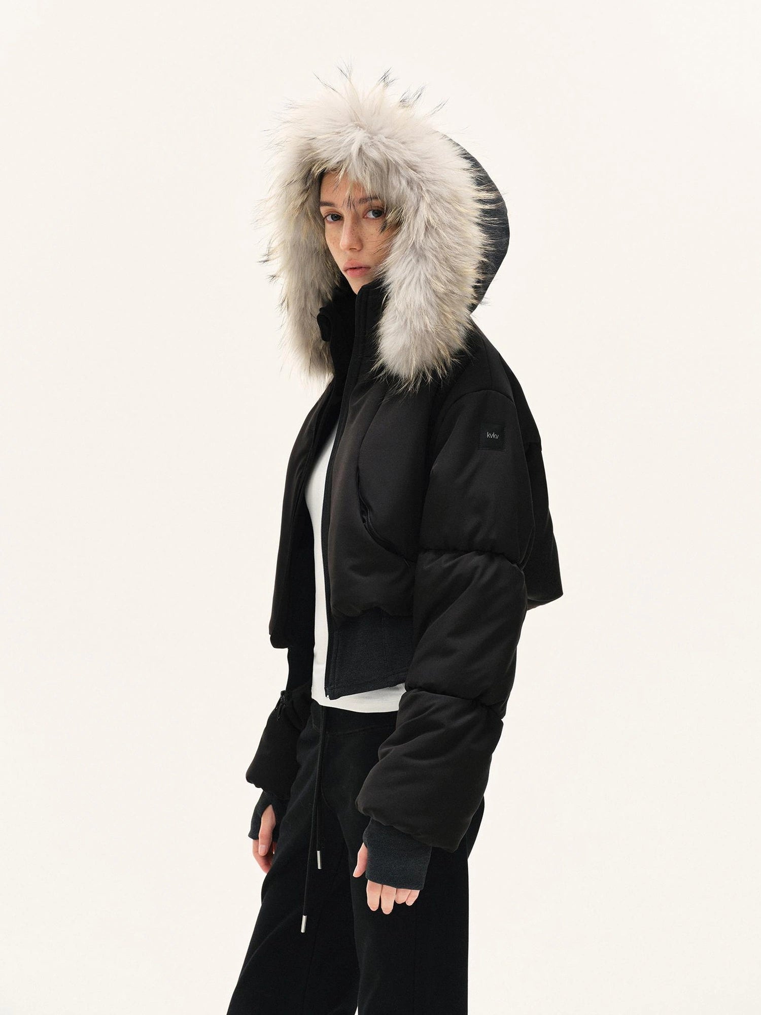 Short Quilted Parka With Real Fur Hood