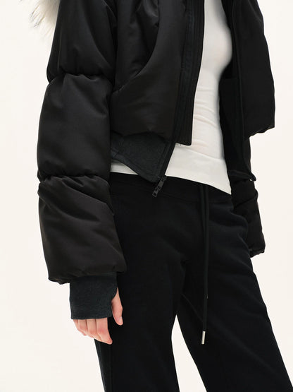 Short Quilted Parka With Real Fur Hood