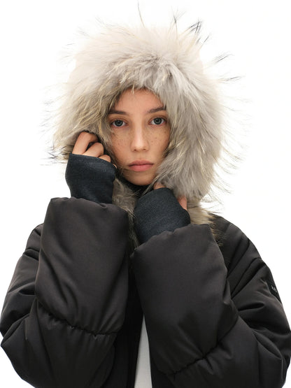Short Quilted Parka With Real Fur Hood