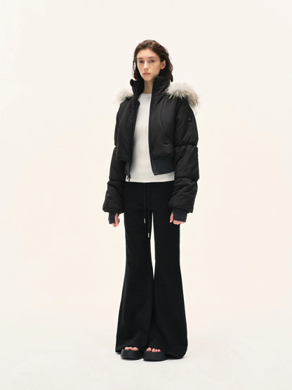 Short Quilted Parka With Real Fur Hood