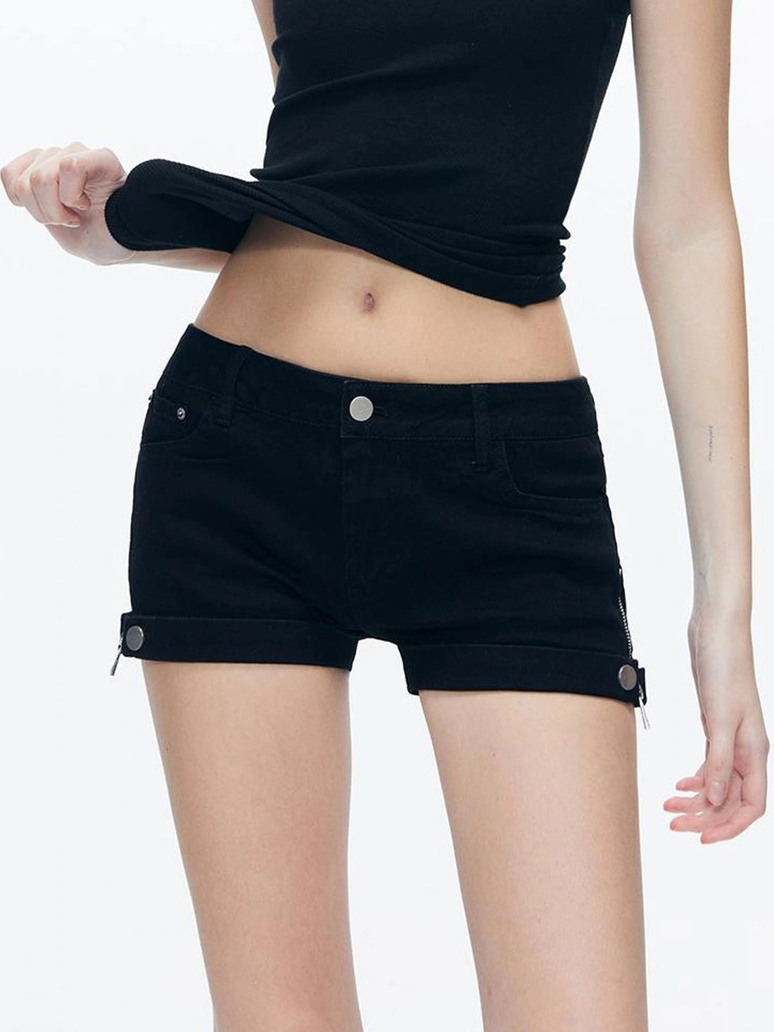 kvkv Side Zip Design Denim Shorts