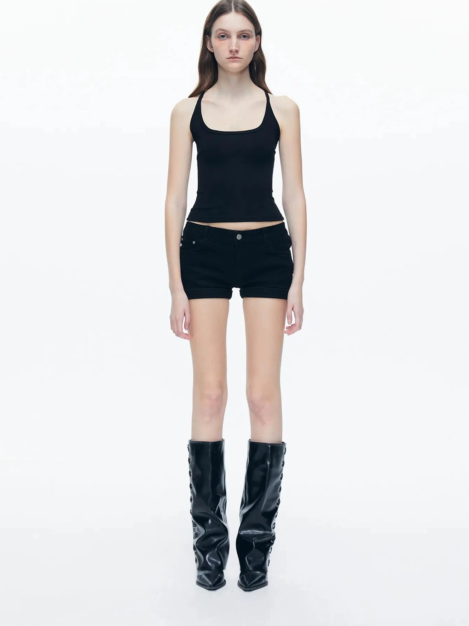 kvkv Side Zip Design Denim Shorts