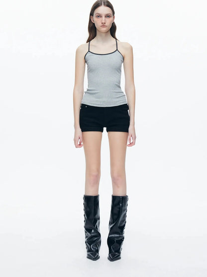 kvkv Side Zip Design Denim Shorts