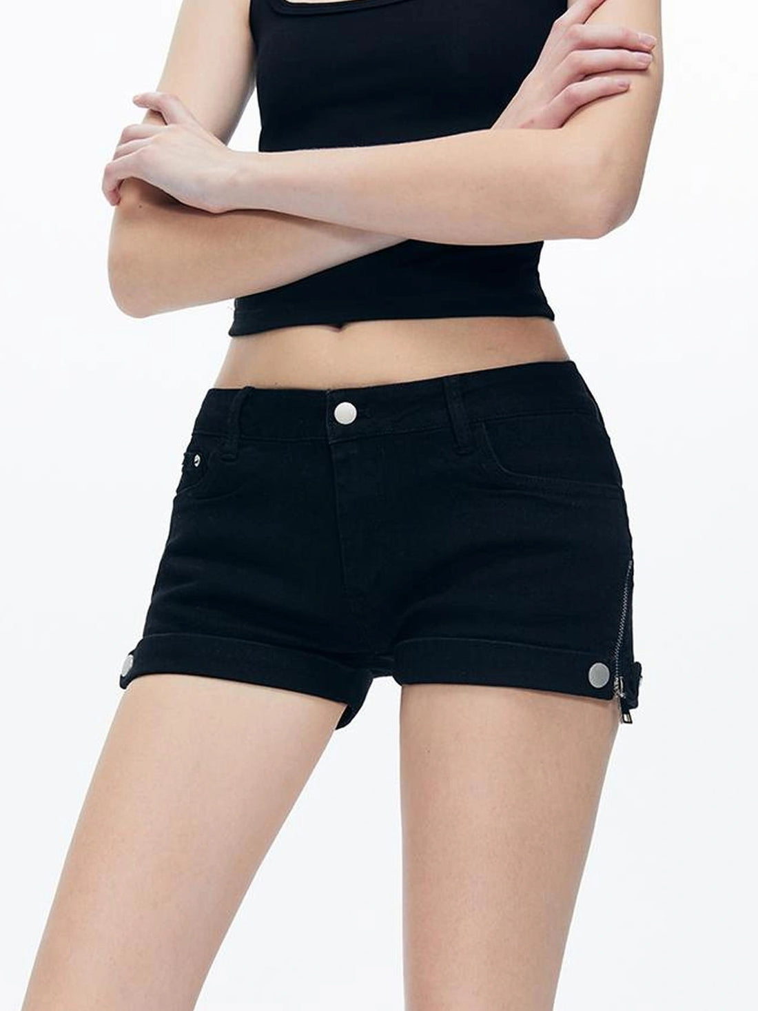 kvkv Side Zip Design Denim Shorts