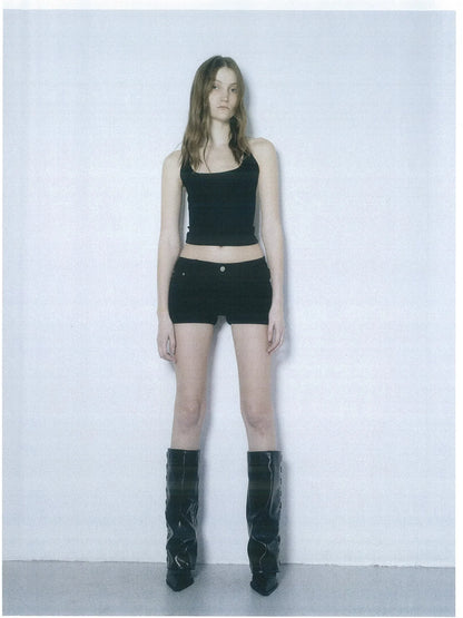 kvkv Side Zip Design Denim Shorts
