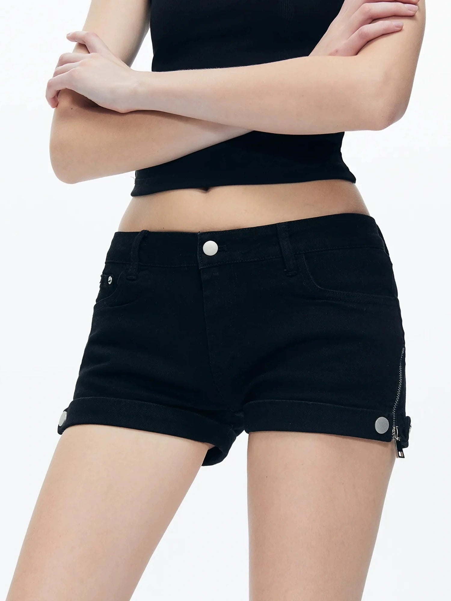 kvkv Side Zip Design Denim Shorts