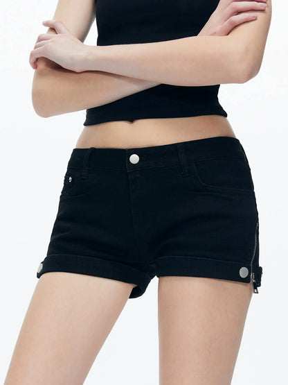 kvkv Side Zip Design Denim Shorts