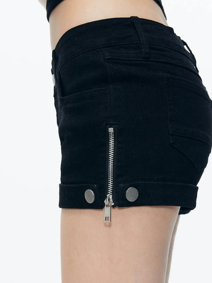 kvkv Side Zip Design Denim Shorts