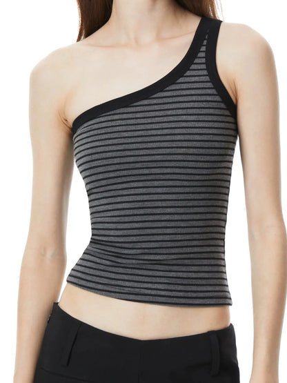 kvkv Single Shoulder Stripe Sleeveless Top