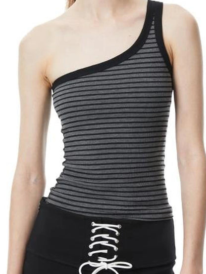 kvkv Single Shoulder Stripe Sleeveless Top