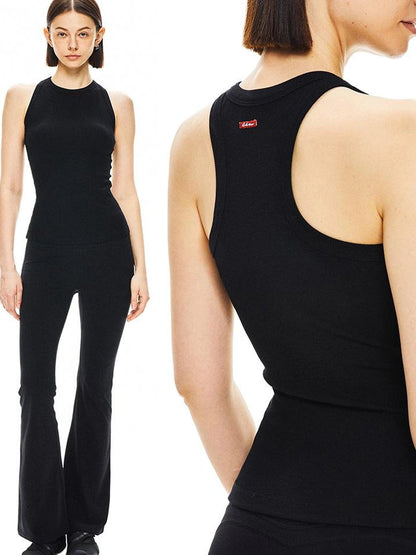 kvkv Slim Fit Black Yoga Tank Top