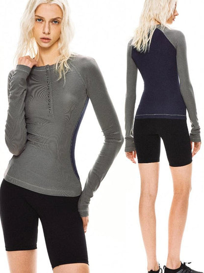 kvkv Slim Fit Henley Neck Yoga Top