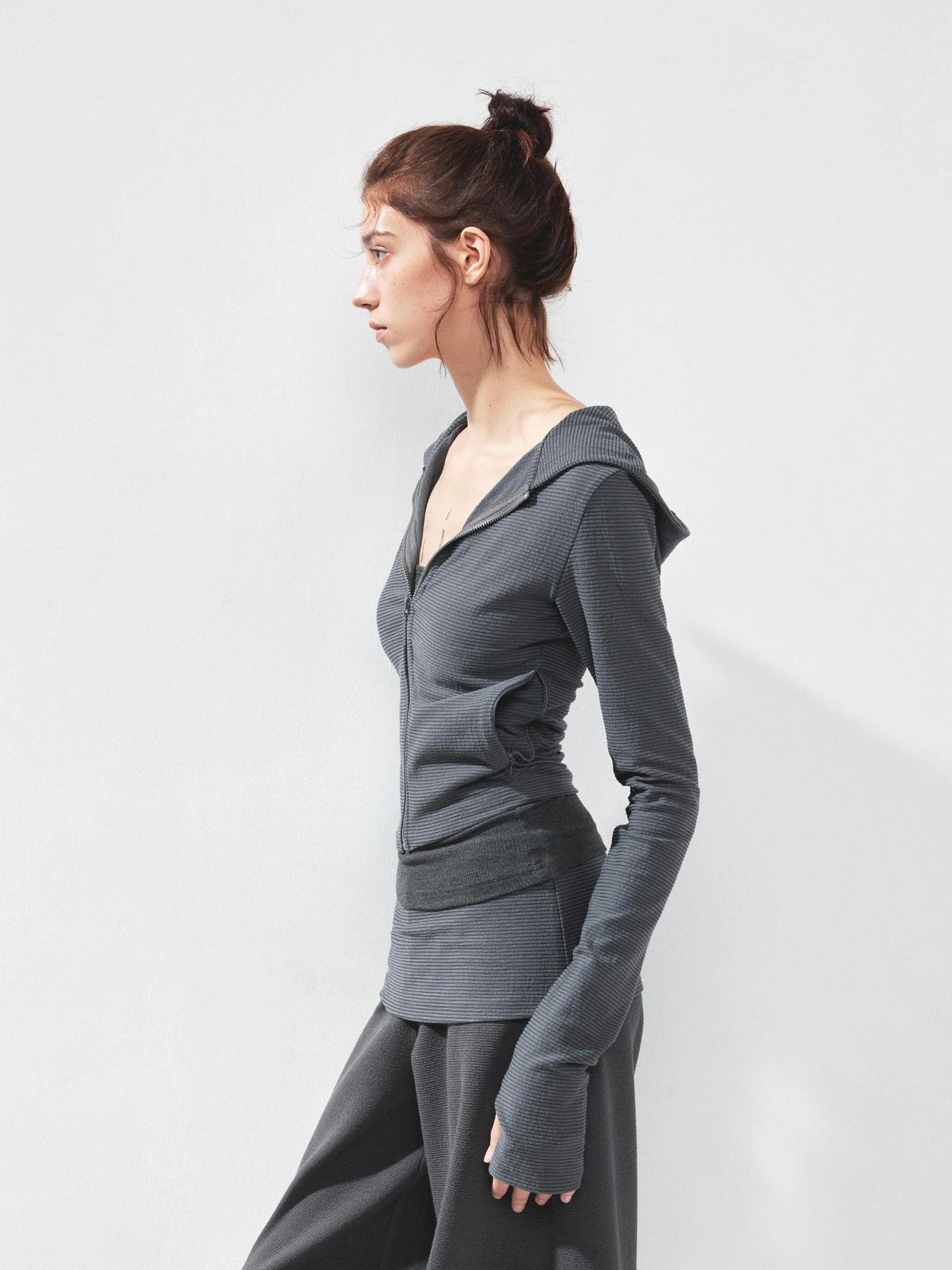 kvkv Slim Fit Zip Hoodie With Striped Detail