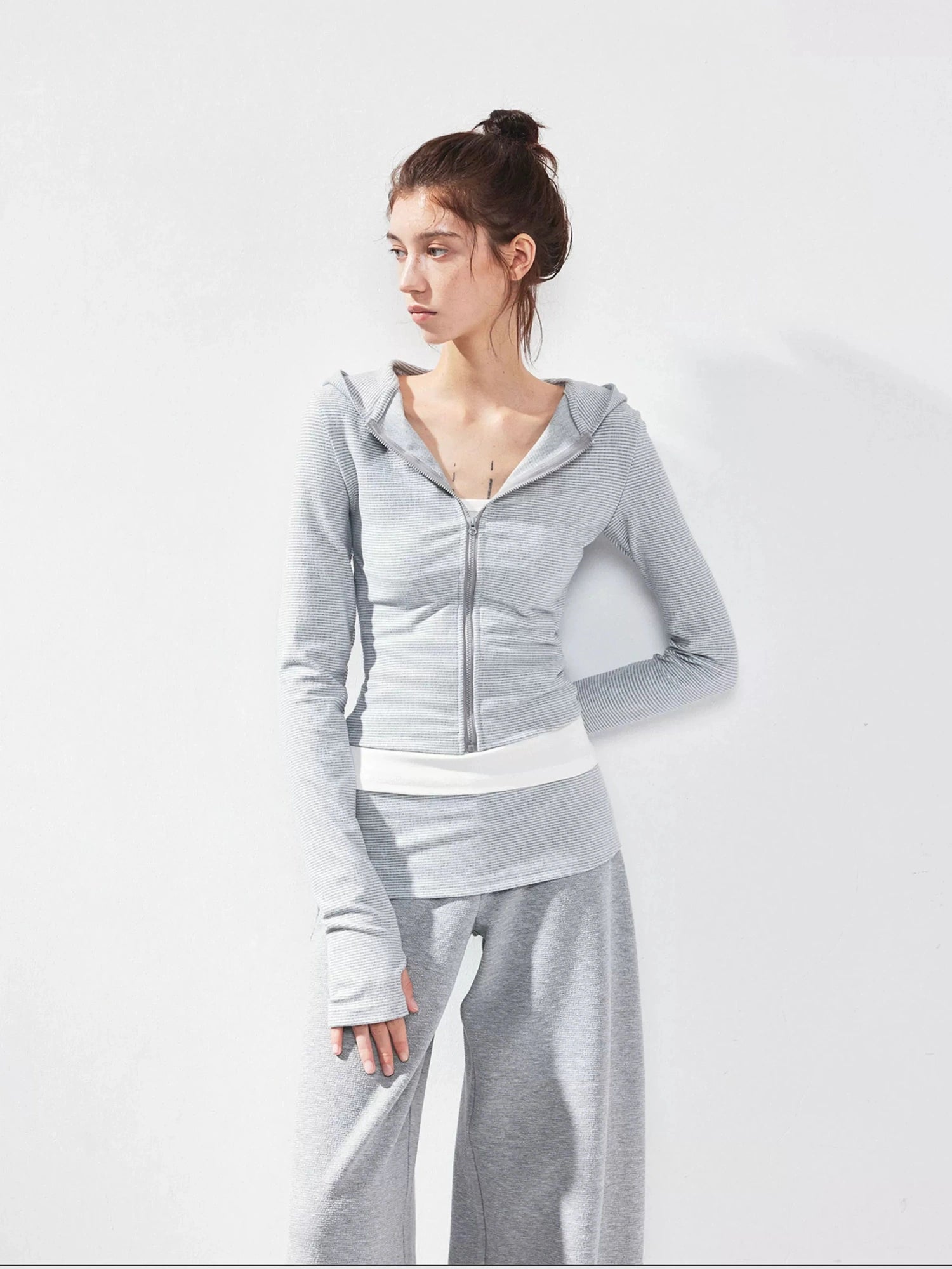 kvkv Slim Fit Zip Up Hoodie With Contrast Stripes