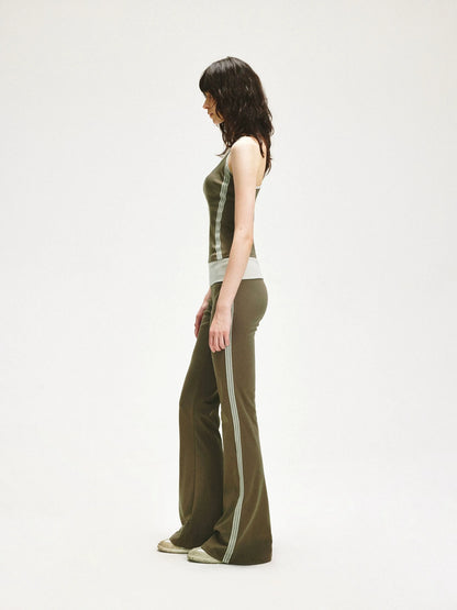 KVKV Yoga Clothing Brand - Smoky Green Mesh Trim Flared Yoga Pants