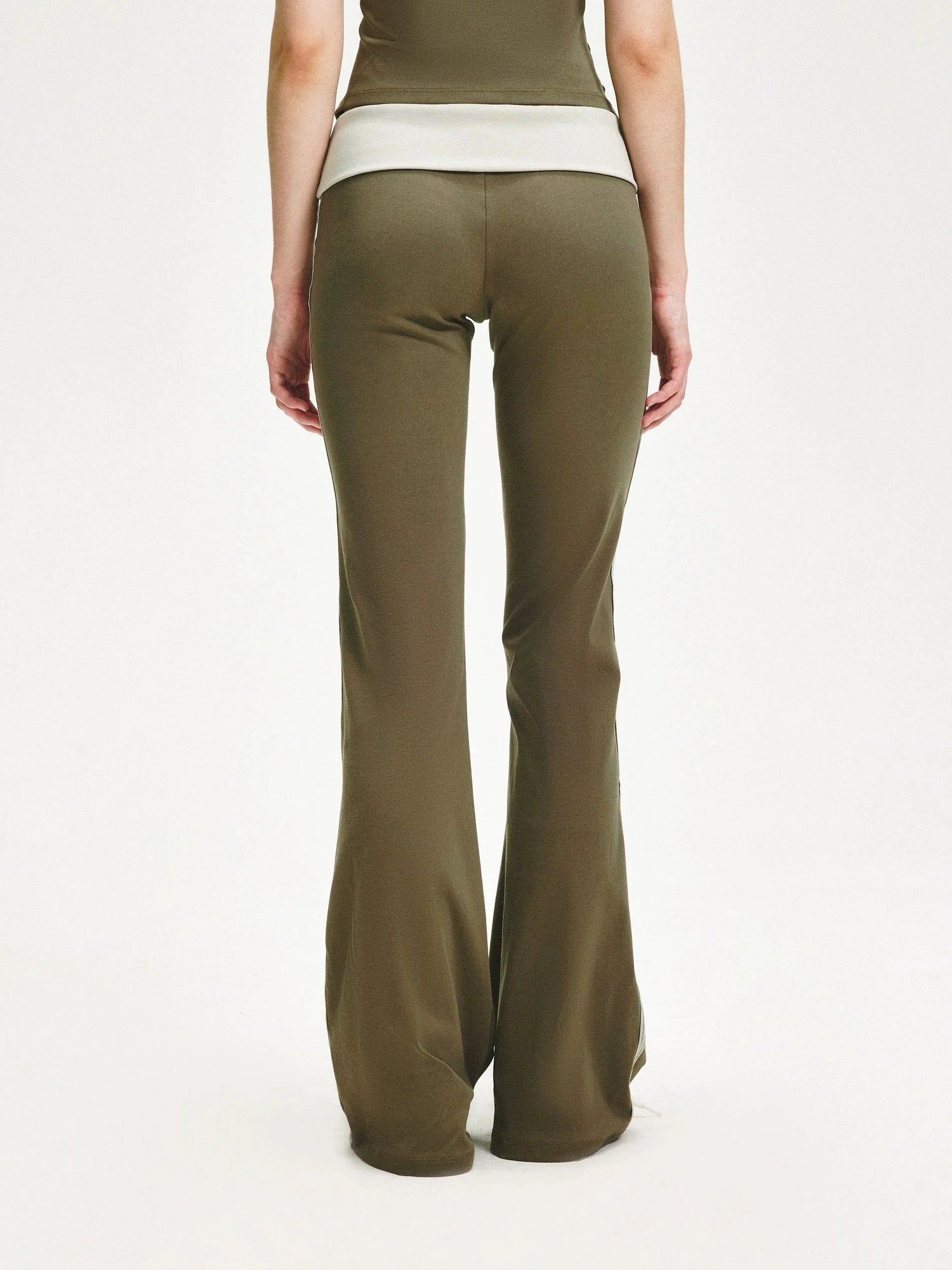 KVKV Yoga Clothing Brand - Smoky Green Mesh Trim Flared Yoga Pants