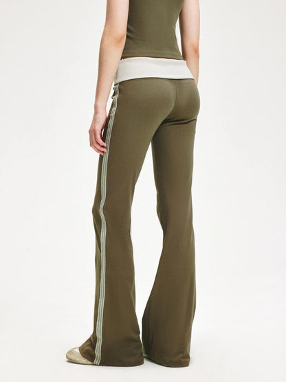 KVKV Yoga Clothing Brand - Smoky Green Mesh Trim Flared Yoga Pants