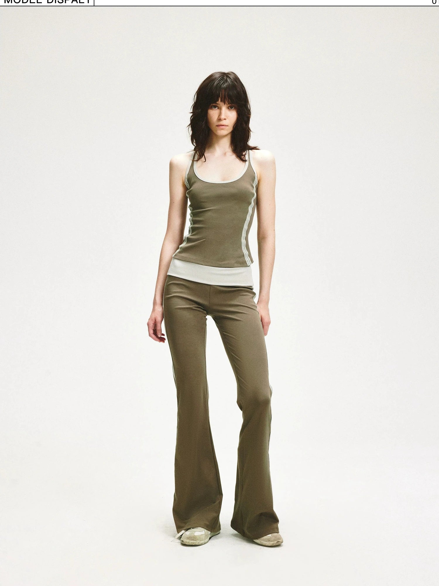 KVKV Yoga Clothing Brand - Smoky Green Mesh Trim Flared Yoga Pants