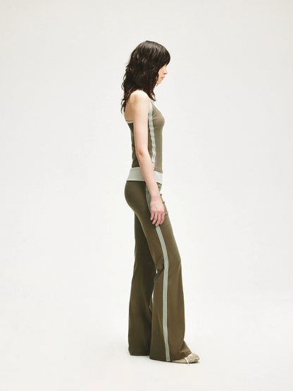KVKV Yoga Clothing Brand - Smoky Green Mesh Trim Flared Yoga Pants