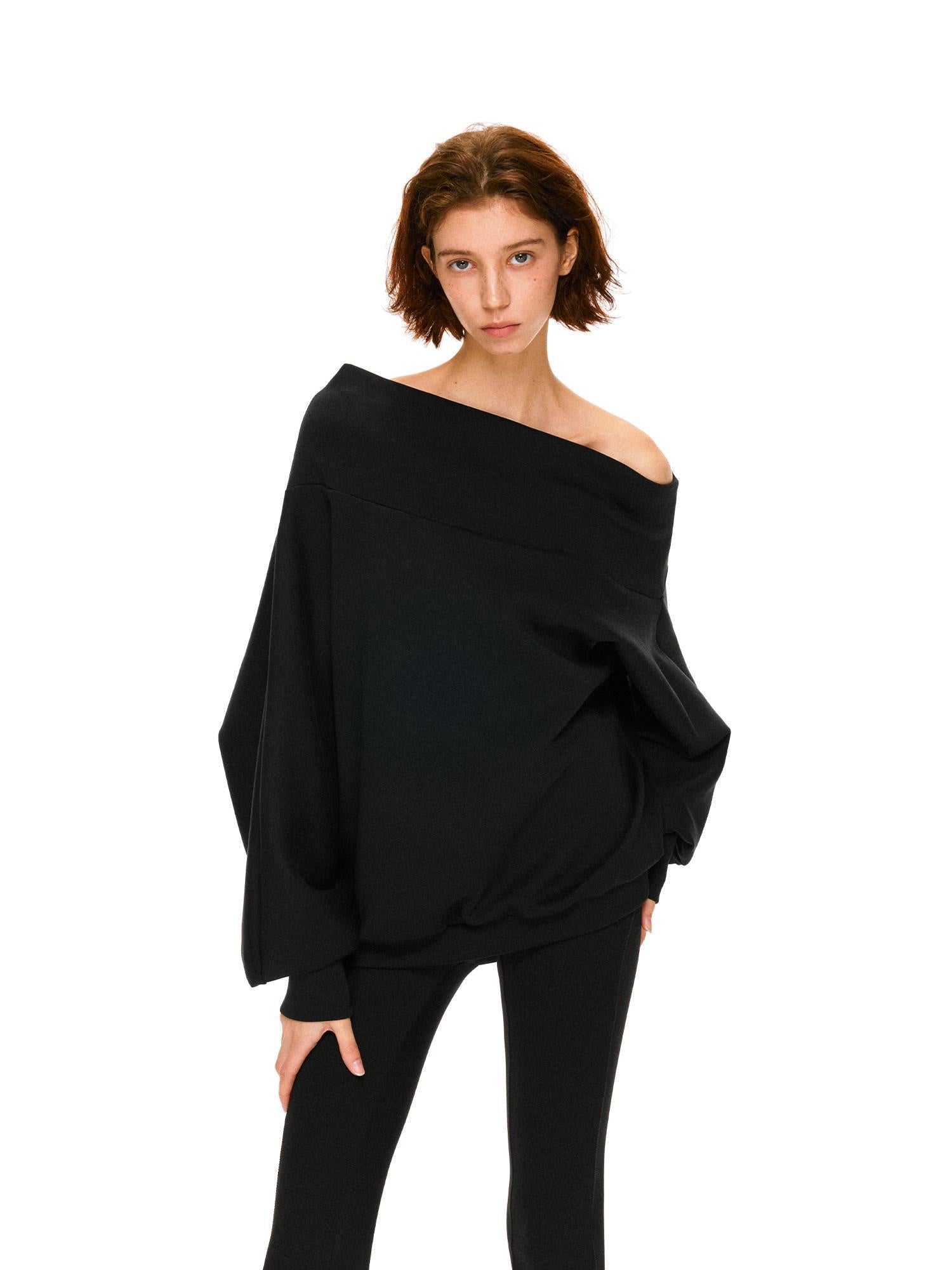 kvkv Soft 100 Percent Cotton Loose Hooded Long Sleeve Commuter Women Black T-Shirt