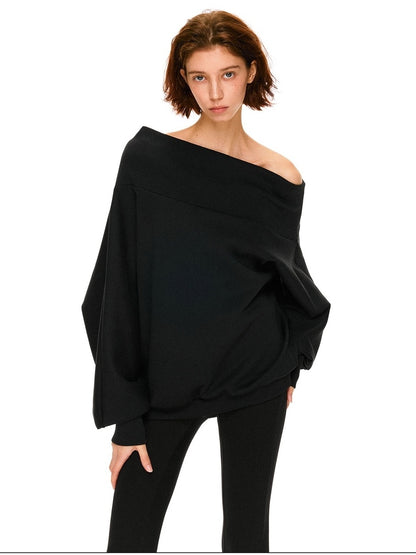 kvkv Soft 100 Percent Cotton Loose Hooded Long Sleeve Commuter Women Black T-Shirt