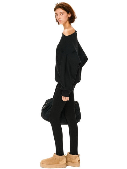 kvkv Soft 100 Percent Cotton Loose Hooded Long Sleeve Commuter Women Black T-Shirt