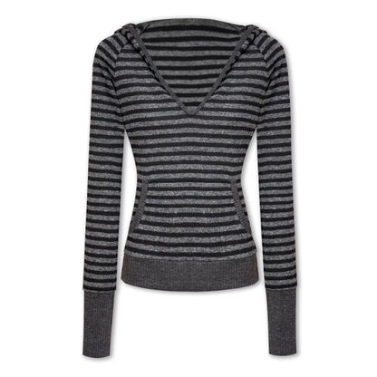 kvkv_Soft_Acrylic_Wool_Blend_Slim_Fit_Hooded_V_Neck_Striped_Unisex_Black_Gray_T-Shirt_MISSTT
