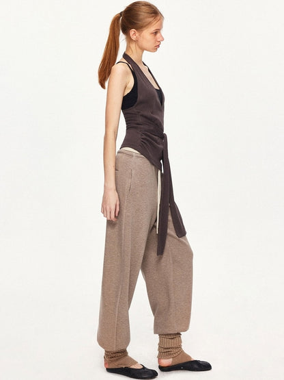 kvkv Soft Cotton Blend Slim Halter V Neck Cropped Casual Women Brown Tank Tops