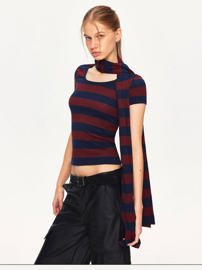 kvkv Soft Cotton Blend Striped Cropped Vintage Slim Fit Crew Neck Sweater
