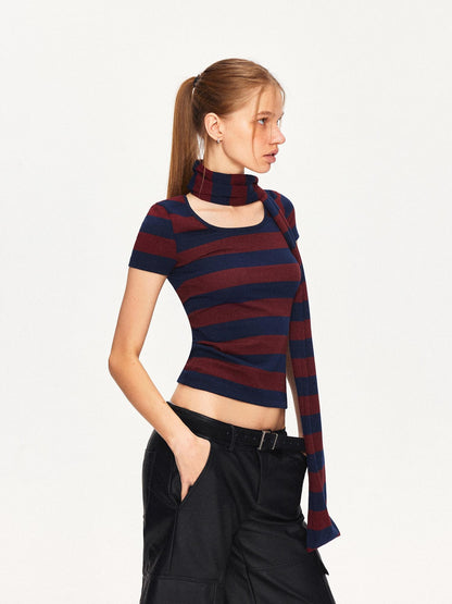 kvkv Soft Cotton Blend Striped Cropped Vintage Slim Fit Crew Neck Sweater