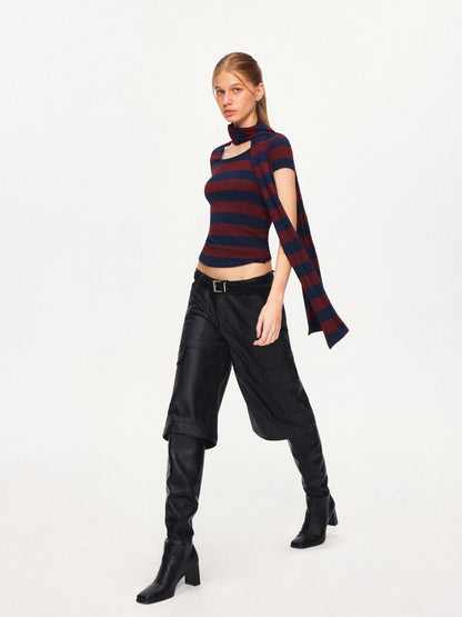 kvkv Soft Cotton Blend Striped Cropped Vintage Slim Fit Crew Neck Sweater