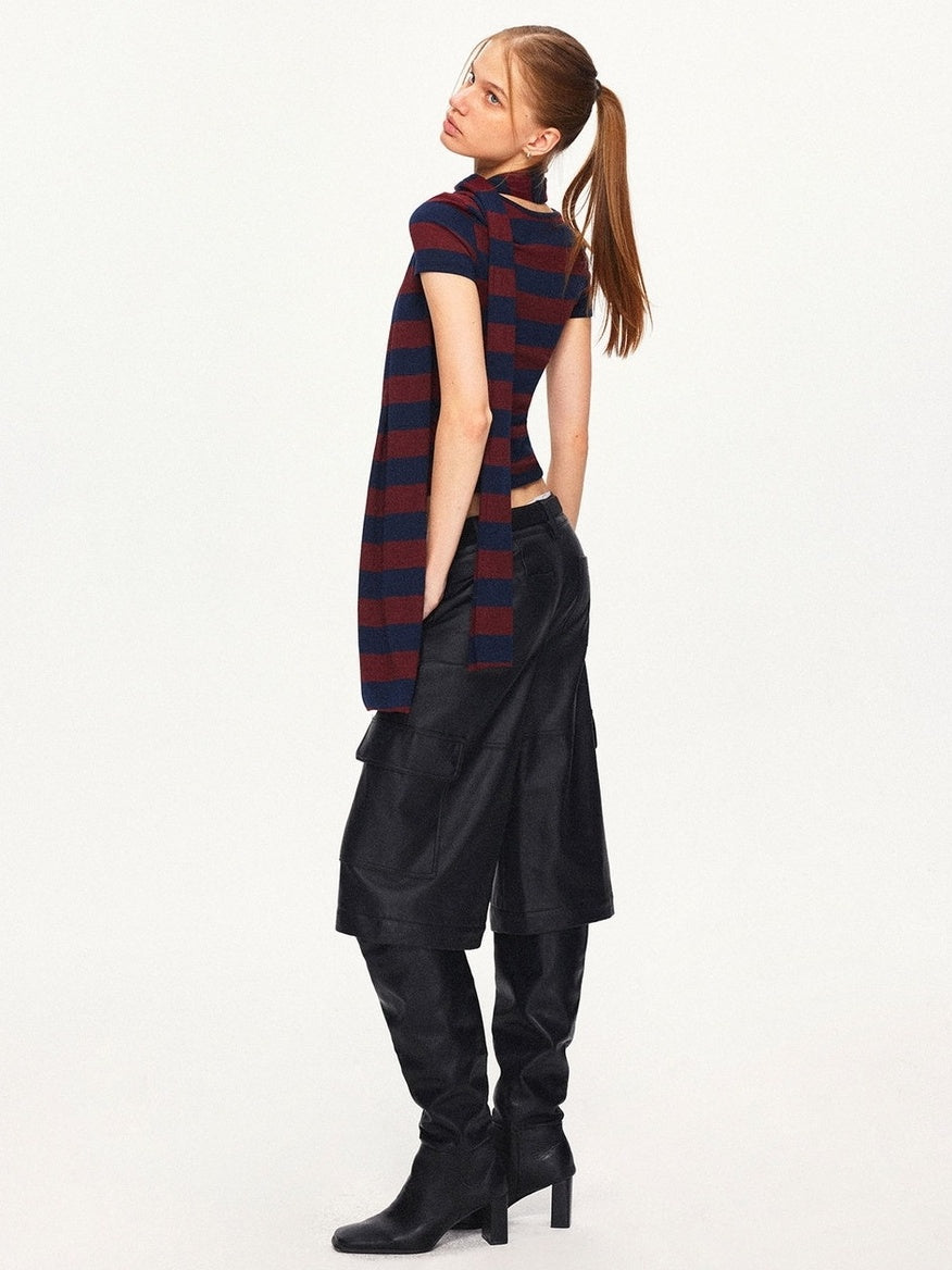 kvkv Soft Cotton Blend Striped Cropped Vintage Slim Fit Crew Neck Sweater