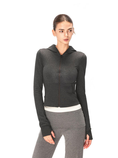 kvkv Soft Cotton Blend Zipper Cropped Waist Cinch Standard Fit Women Sport Hoodies