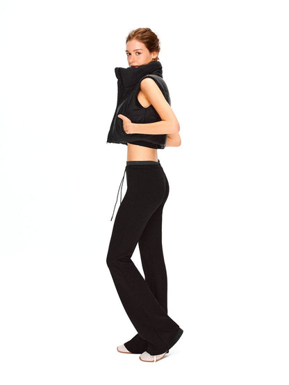 kvkv Soft Cotton Modal Sporty Micro Flare Double Waistband Women Black Pants
