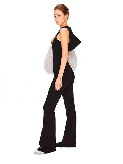 kvkv Soft Cotton Modal Sporty Micro Flare Double Waistband Women Black Pants