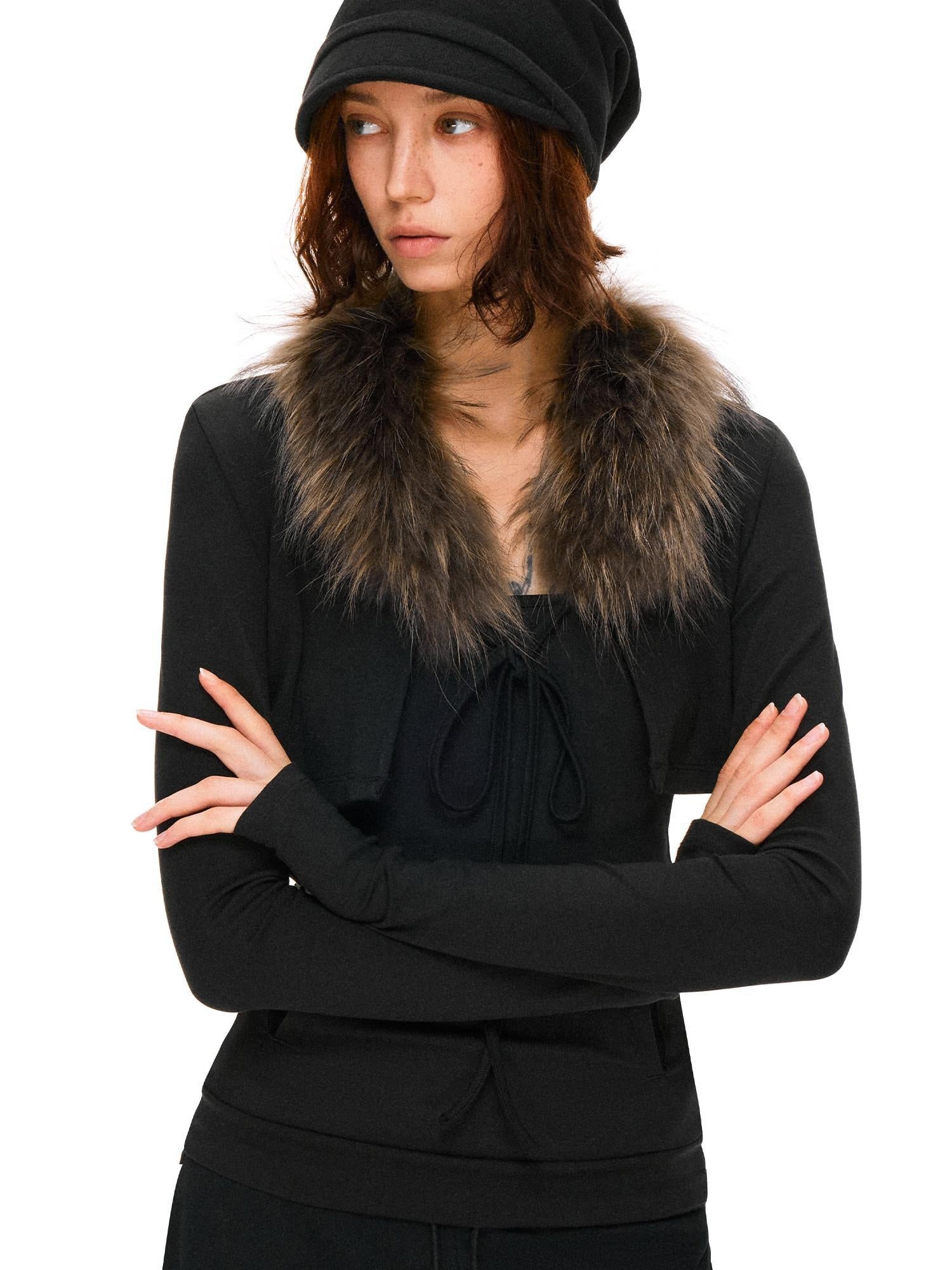 kvkv Soft Cotton Slim Fit Casual Cropped Cardigan Long Sleeve Womens Black Jacket