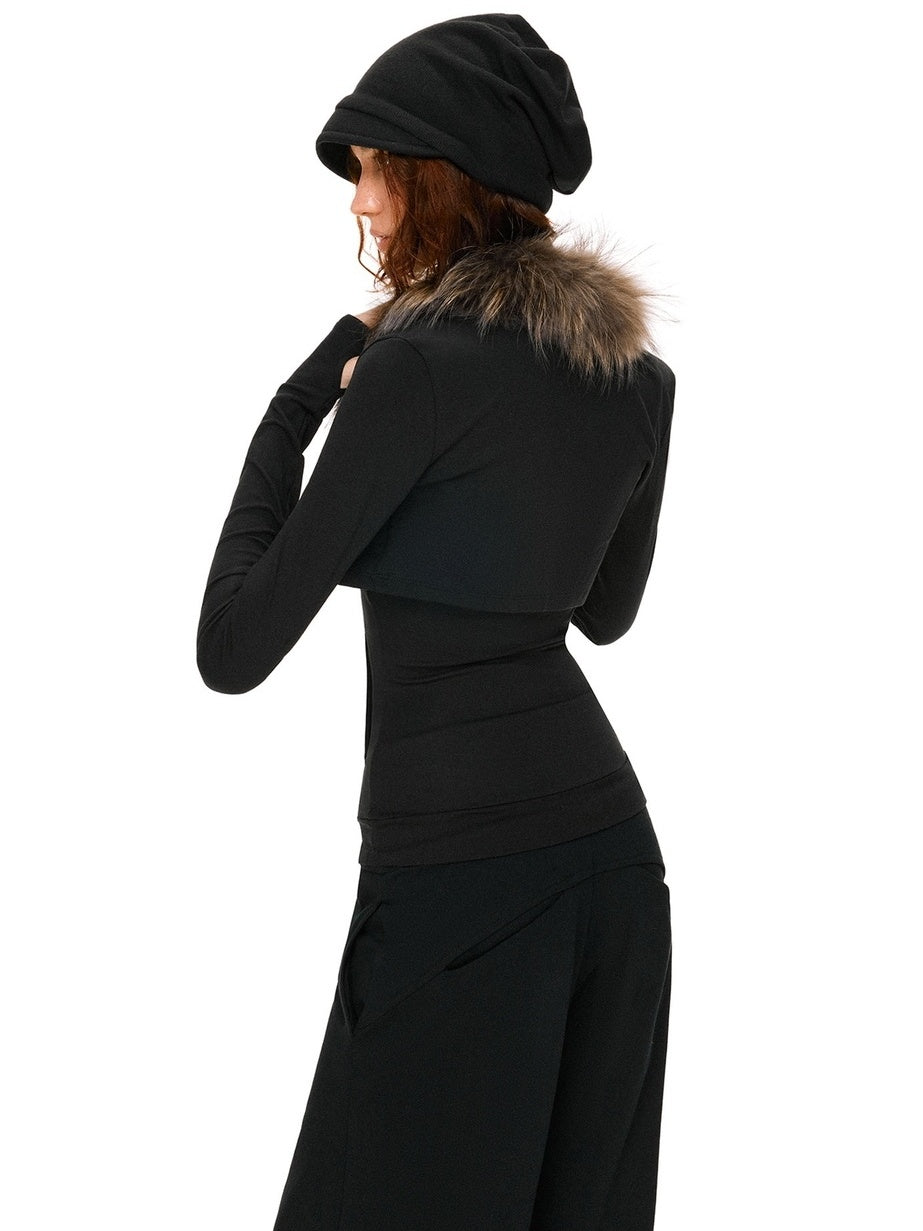 kvkv Soft Cotton Slim Fit Casual Cropped Cardigan Long Sleeve Womens Black Jacket