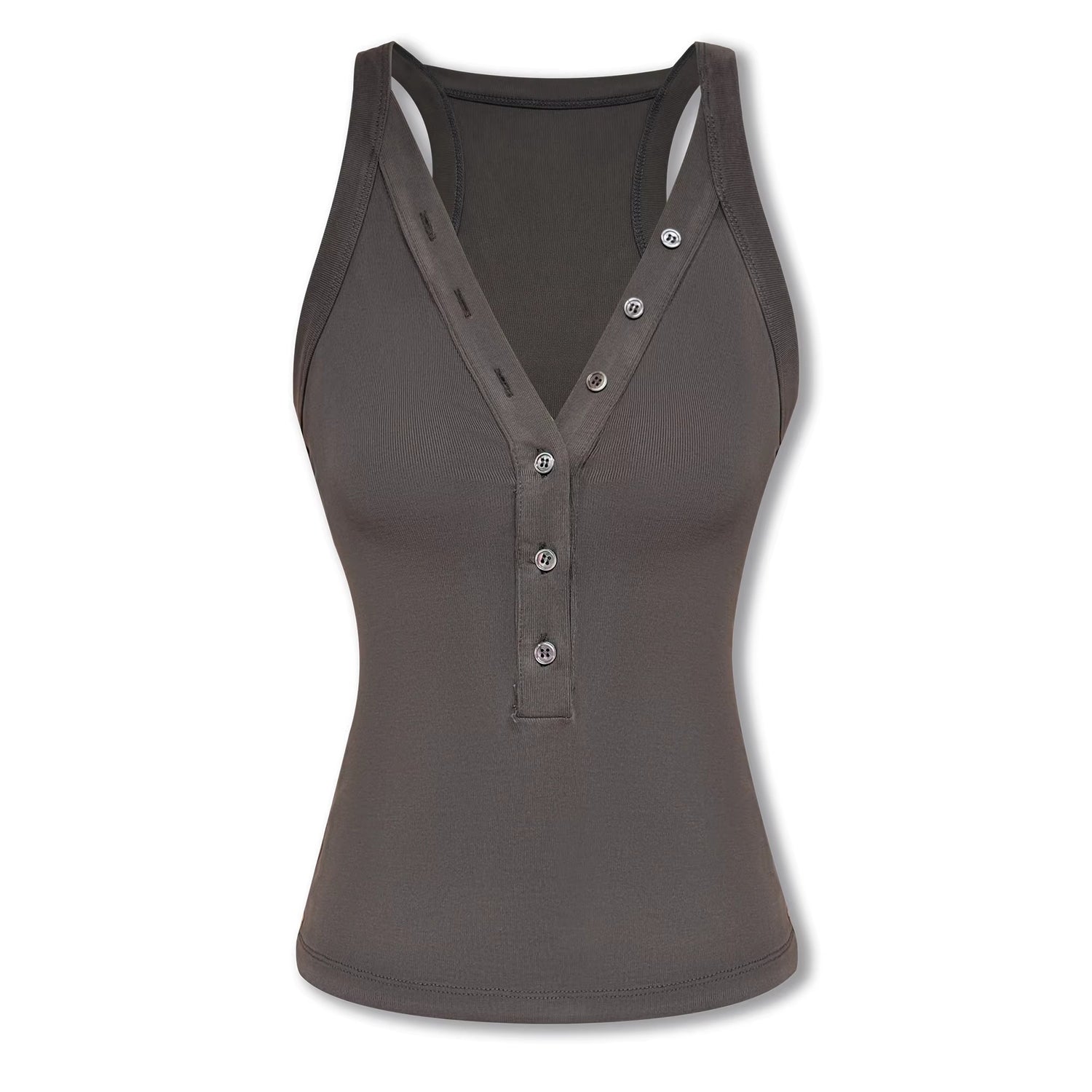 kvkv_Soft_Lyocell_Slim_Fit_Cropped_Button_Front_Women_Brown_Tank_Tops_MISSTT