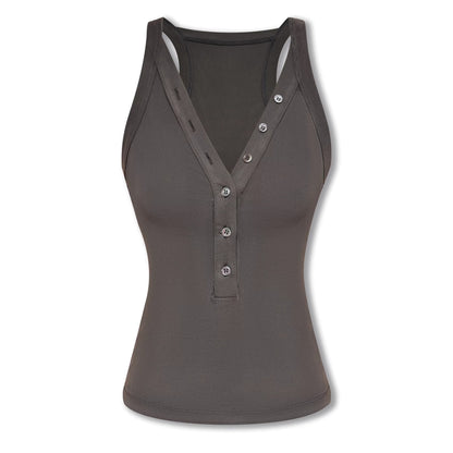 kvkv_Soft_Lyocell_Slim_Fit_Cropped_Button_Front_Women_Brown_Tank_Tops_MISSTT