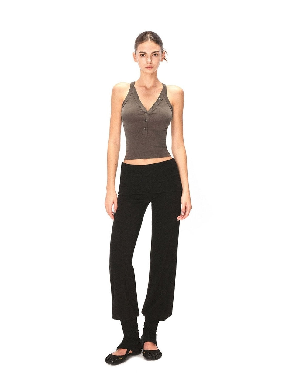 kvkv Soft Lyocell Slim Fit Cropped Button Front Women Brown Tank Tops