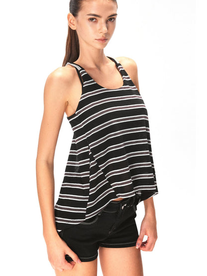 kvkv Soft Lyocell Vintage U Neck Cropped Striped Casual Women Tank Tops