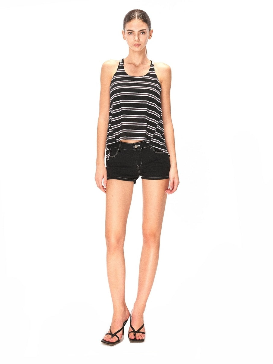 kvkv Soft Lyocell Vintage U Neck Cropped Striped Casual Women Tank Tops