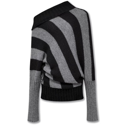 kvkv_Soft_Mohair_Blend_Vintage_One_Shoulder_Batwing_Long_Sleeve_Striped_Women_Sweater_MISSTT