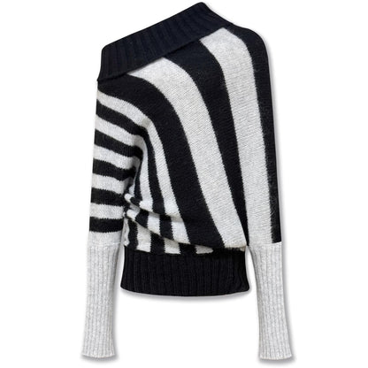 kvkv_Soft_Mohair_Blend_Vintage_One_Shoulder_Batwing_Long_Sleeve_Women_Striped_Sweater_MISSTT